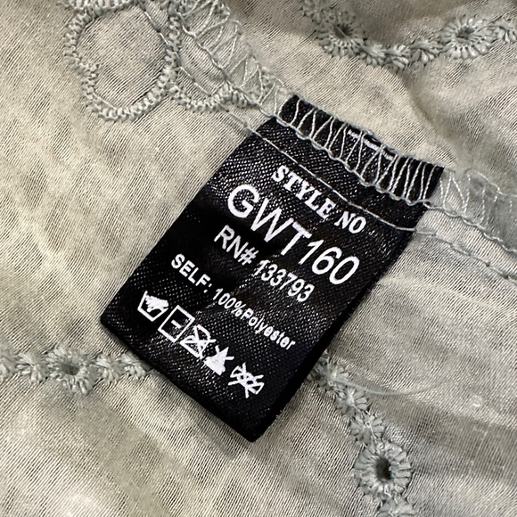 POL Sage Green Crochet & Embroidered Eyelet Pearls Button-Down Shirt - Picture 8 of 9